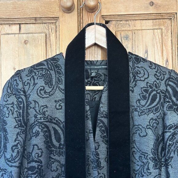 Linda Allard Ellen Tracy 0P Black Gray Open Front‎ Paisley Blazer - Picture 2 of 10